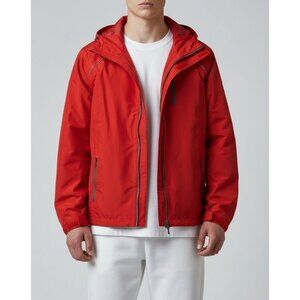 Eddie Bauer Red Hooded Rain Jacket Size M Lightweight Water-Resistant Outdoor Co